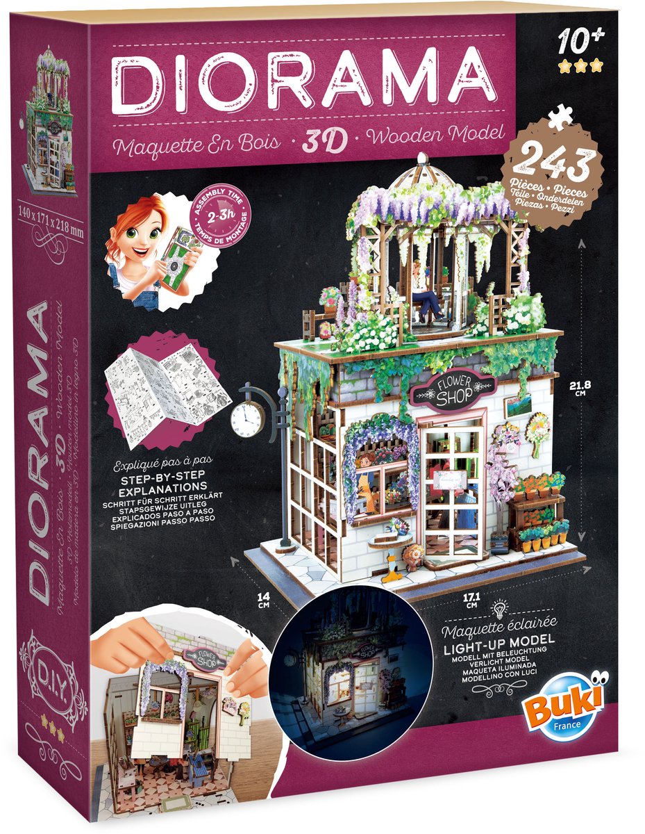 Buki France Buki - diorama en kit modelo de madera - tema de floristería