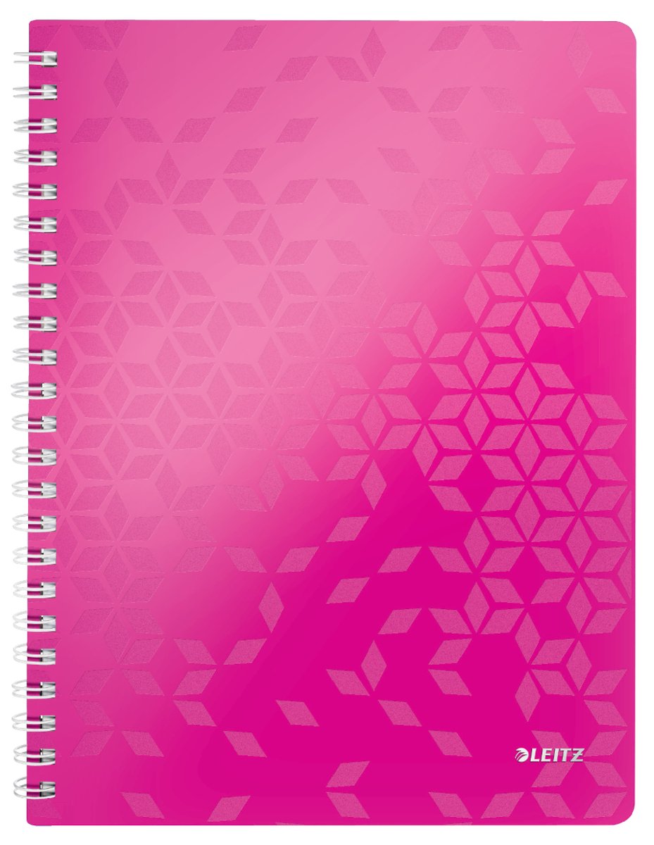 Cuaderno A4 con encuadernación en espiral Leitz wow - 80 hojas - a rayas - certificado FSC - rosa