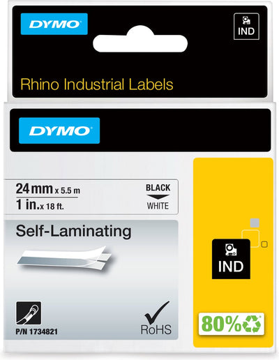 Etiquetas autolaminadas industriales Dymo rhino | 24 mm x 5,5 m | impresión en negro sobre blanco | para impresoras de etiquetas rhino