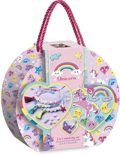 Totum Custodia artigianale con unicorno 2 in 1 per realizzare braccialetti con lettere e magneti con vernice diamantata - Set di giocattoli artigianali da 250 pezzi per ragazze dai 5 anni, consiglio per regali artigianali
