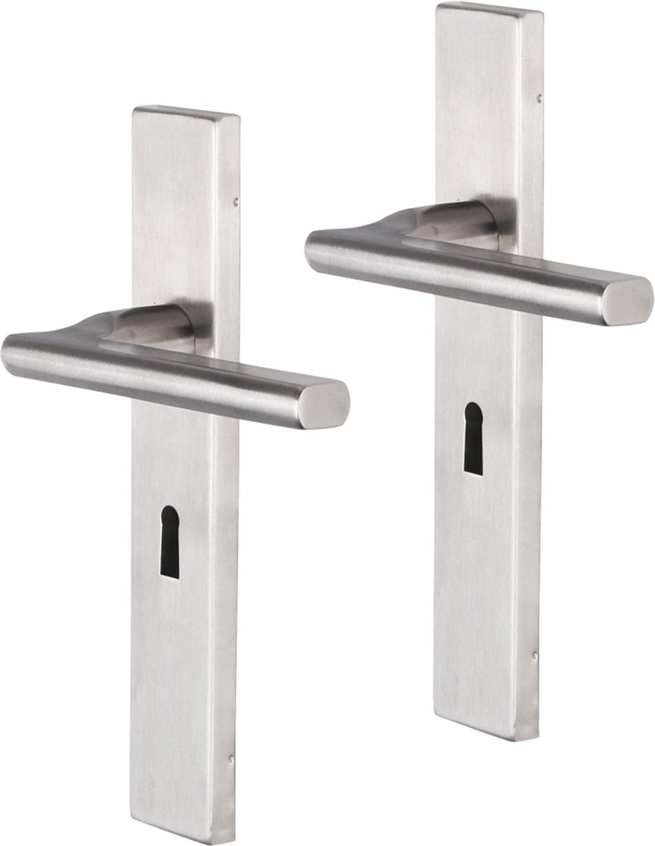 Impresso deurkruk - kirby - voor binnen - vierkant deurschild met sleutelgat - rvs - 2 stuks