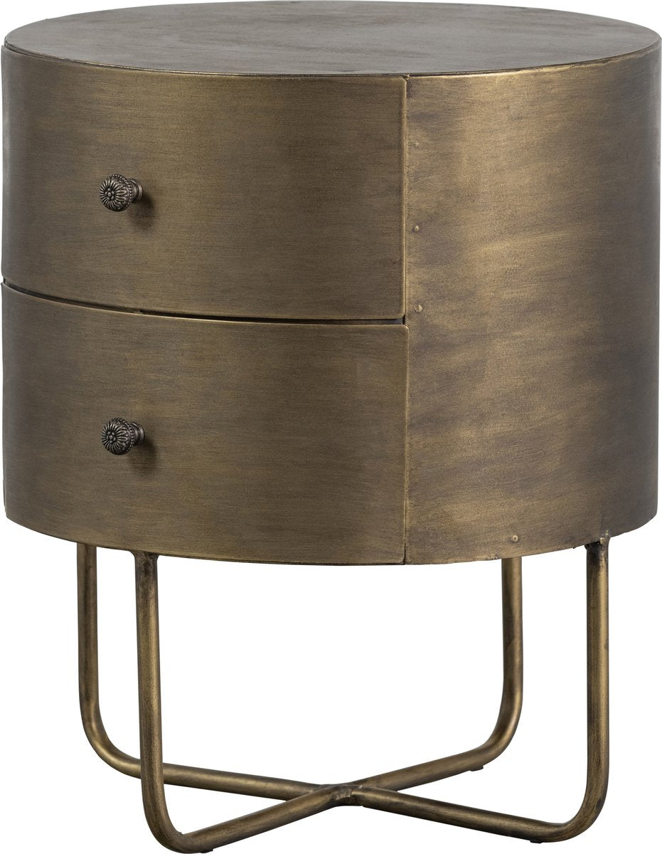 Woood glossy rond kastje - metaal - antique brass - 48x39x39
