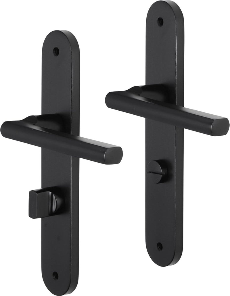 Maniglia per porta Impresso - redhill - per interni - scudo ovale con vite e serratura WC - alluminio nero - 2 pezzi