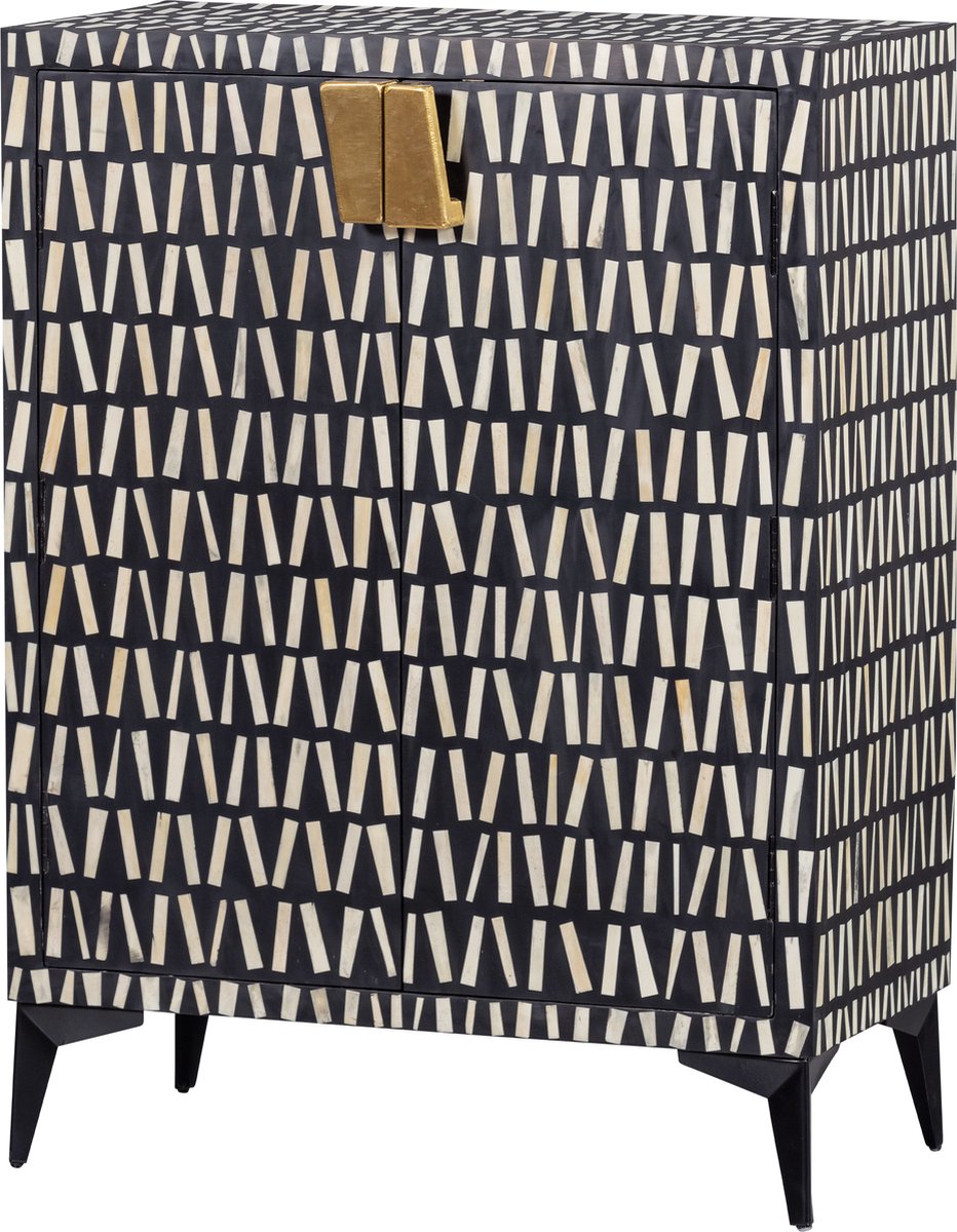 Woood menne opbergkast - bone inlay - zwart wit - 108x81x43