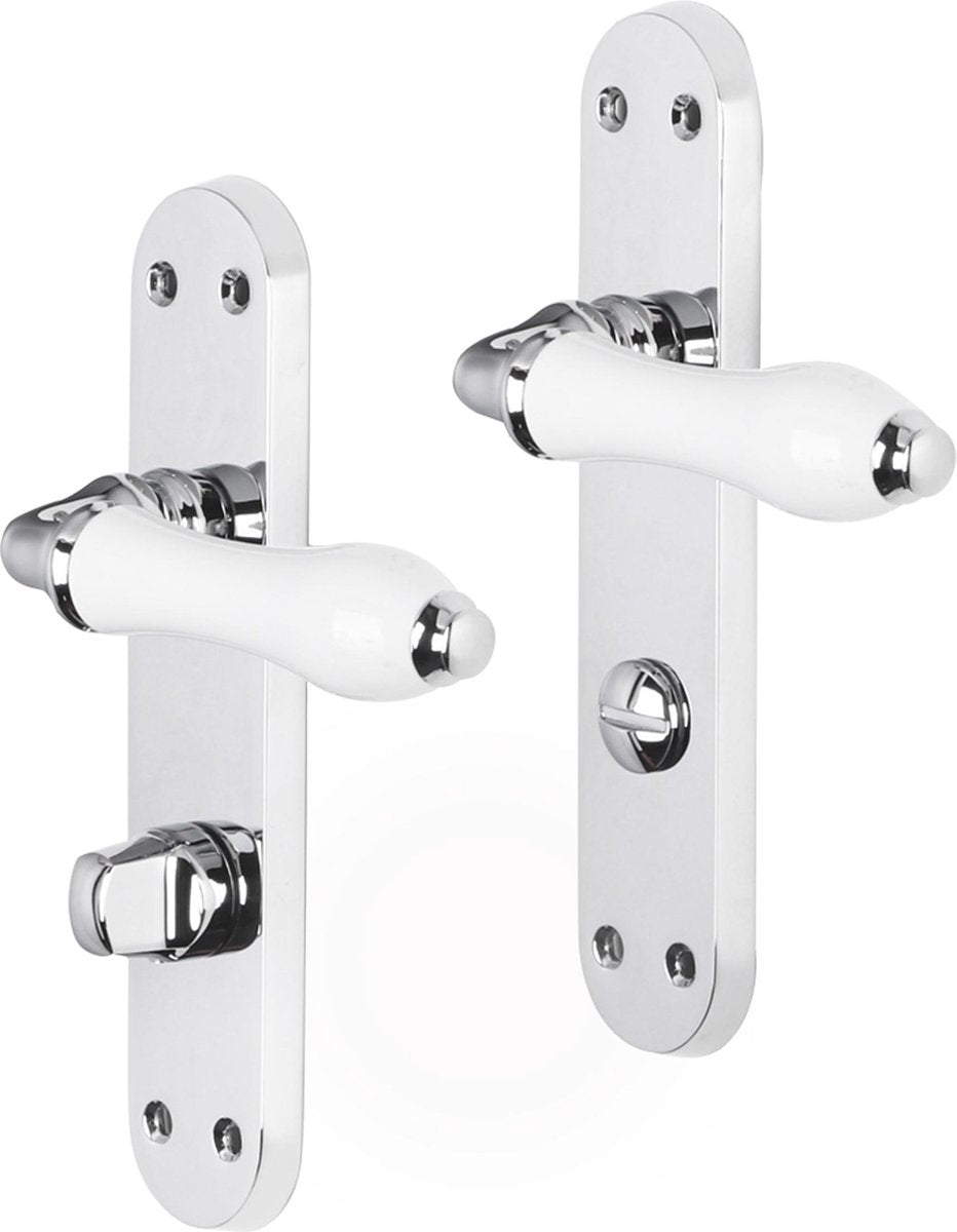 Maniglia per porta Impresso - Perth - per interni - scudo ovale con viti e serratura WC - cromata - bianca - 2 pezzi
