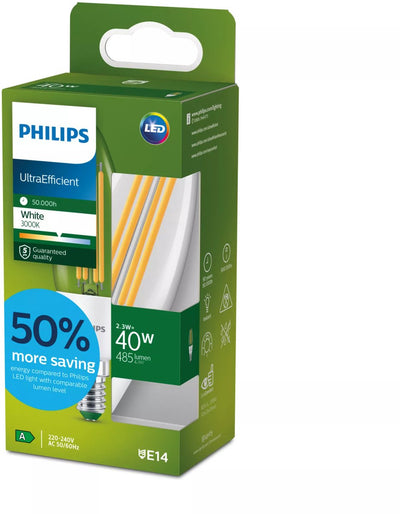 Philips LED Lampada a candela LED Philips ultra efficiente trasparente - 40 W - E14 - luce bianca