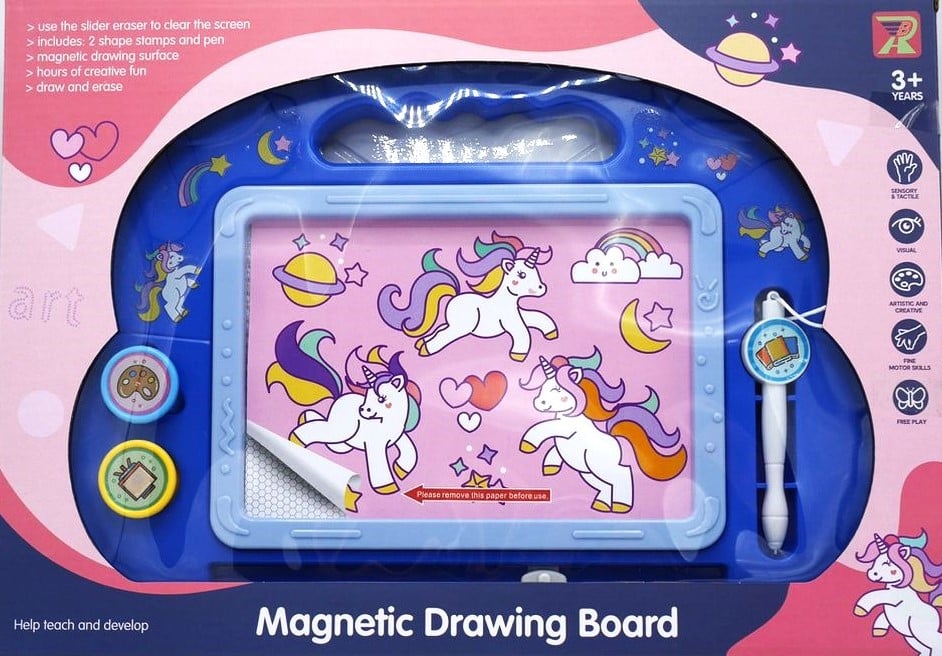 Unicornio de tablero de dibujo magnético mágico con 2 sellos magnéticos y pluma magnética