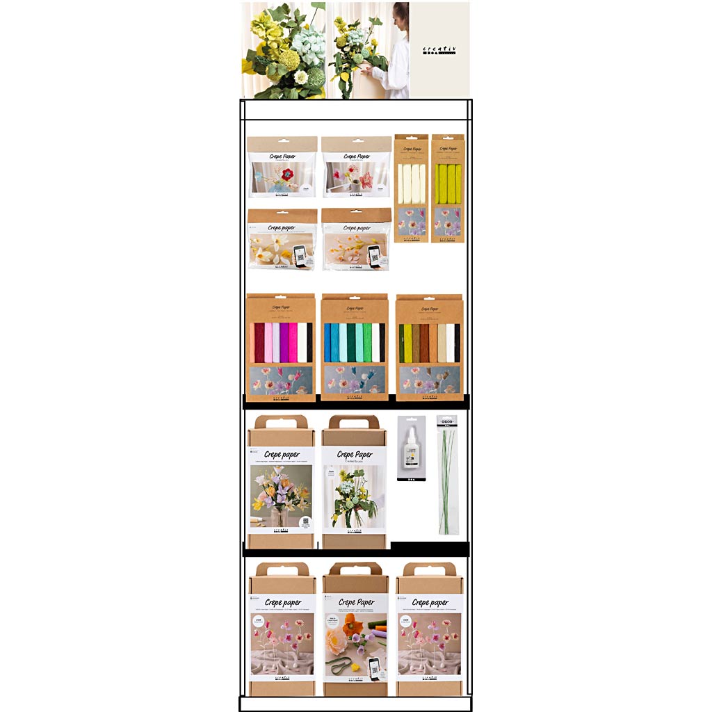 Espositore da terra Creativ Company, non assemblato, categoria, fiori di crêpe, adulti, h: 1580 mm, l: 600 mm, l: 400 mm, 121 unità. 1 pezzo