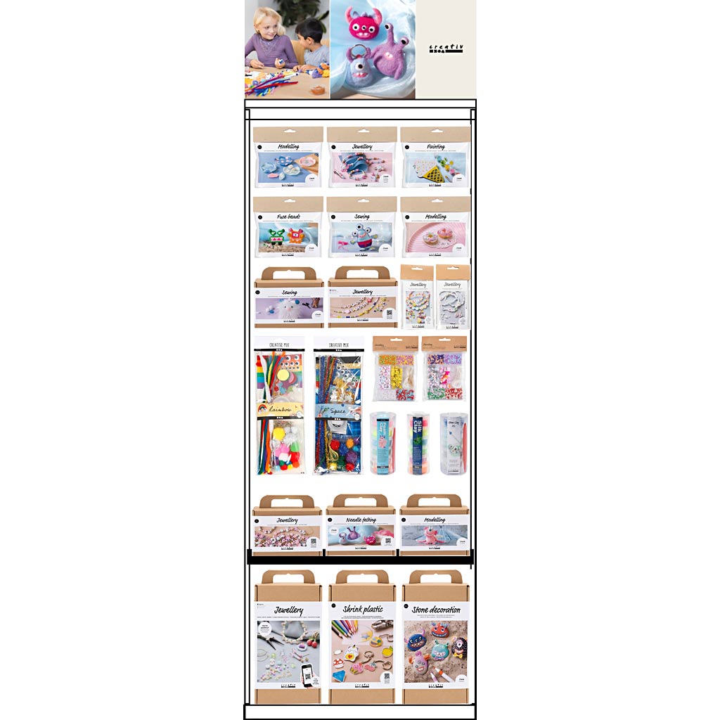 Espositore da terra Creative Company, non montato, i preferiti dei bambini Hero, h: 1580 mm, l: 600 mm, l: 400 mm, 126 unità. 1 pezzo