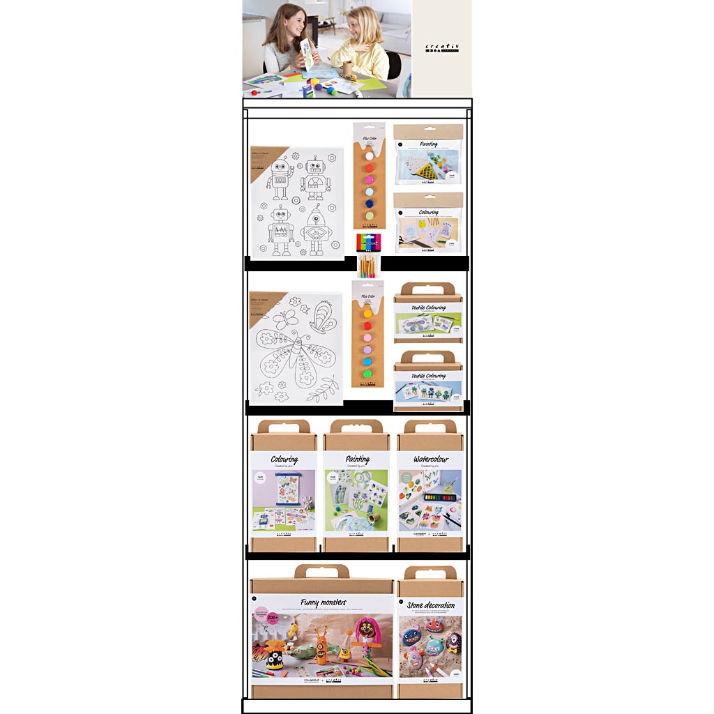 Espositore da terra Creative Company, non assemblato, categoria, decorazione e arte per bambini, h: 1580 mm, l: 600 mm, l: 400 mm, 104 unità. 1 pezzo