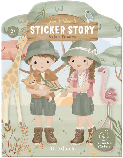 Set da gioco con adesivi riutilizzabili Little Dutch Safari - 3 fogli con bellissimi adesivi spessi, completi di sfondo di gioco - non permanente, mobile e riutilizzabile - giocattoli creativi da 3 anni