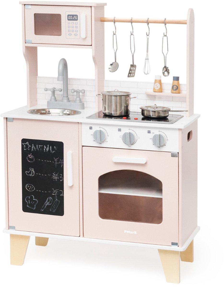 Cocina de juguete Polarb Little Chef rosa - con horno, vitrocerámica, microondas, luz y sonido