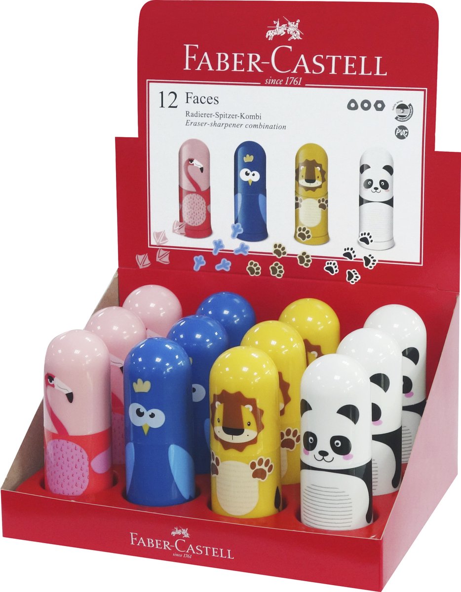 Faber-Castell Temperamatite con gomma - motivi animali - espositore 12 pezzi - fc-583513