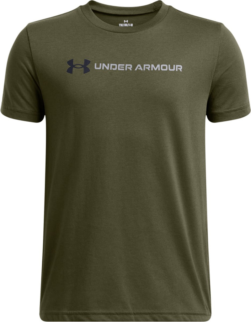 Under armour ua b logo wordmark ss unisex sportshirt - groen - zwart