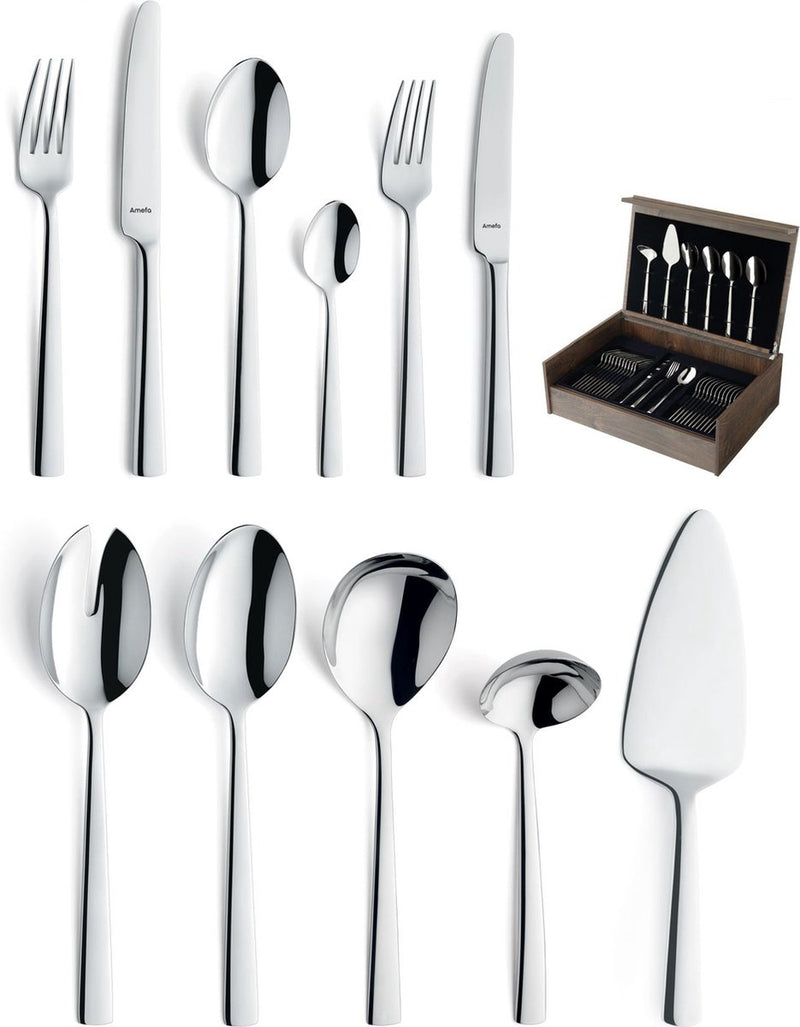 Amefa moderno - set di posate da 78 pezzi - per 12 persone - lucide - color argento - in lussuosa scatola di legno