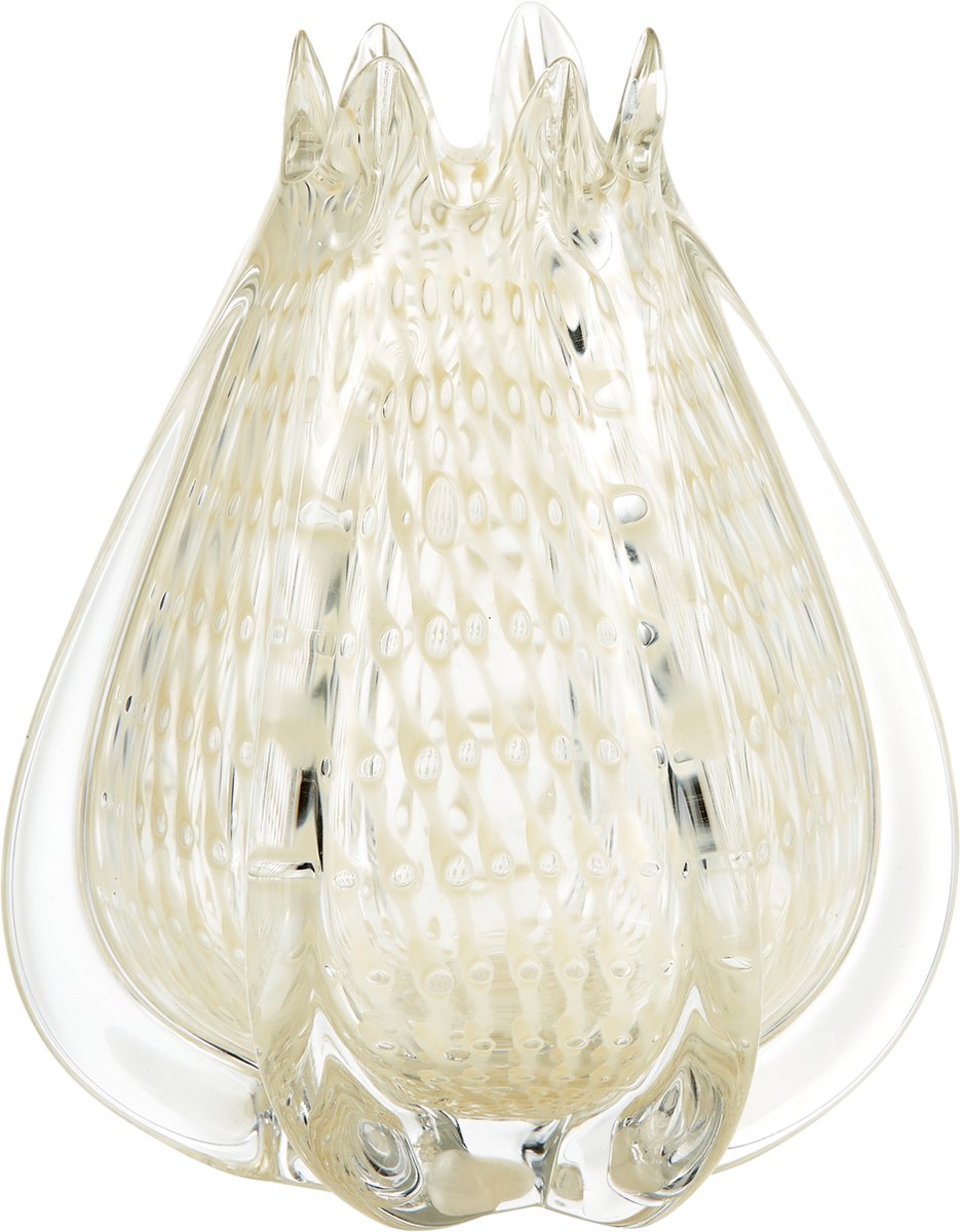 Woood crown vaas - glas - off white wit - 24x18x18 cm