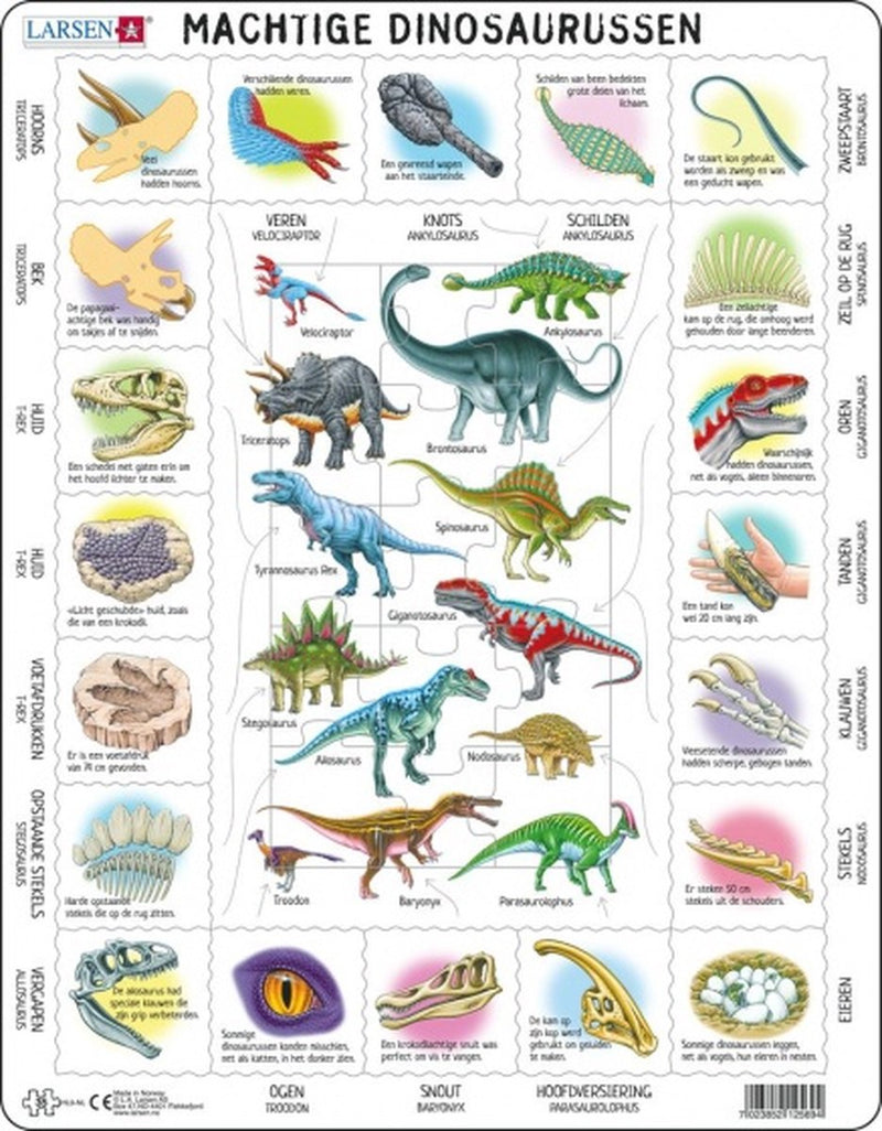 Caratteristiche Larsen dei dinosauri - puzzle - animali - preistoria - puzzle educativo per bambini - 35 pezzi - prodotto in Norvegia - pezzi extra spessi 2,5 mm - vassoio con bordo fisso