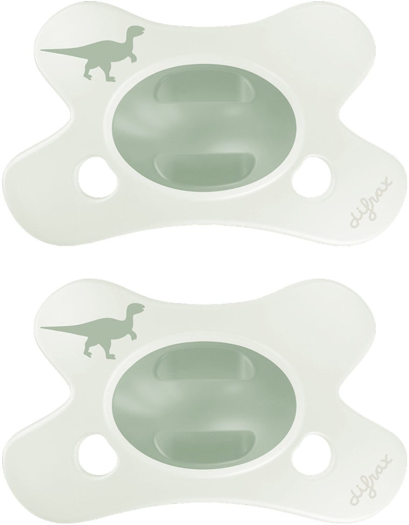 Chupete natural Difrax - 0 a 6 meses - dinosaurio - estampado dinosaurio verde - 2 piezas