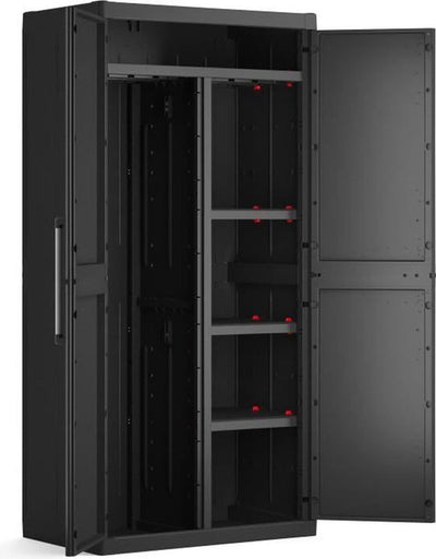 Keter detroit xl opslagkast - 2 deuren - 4 etageres inclusief 2 verstelbaar - l 89 x d 54 x h 182 cm - zwart