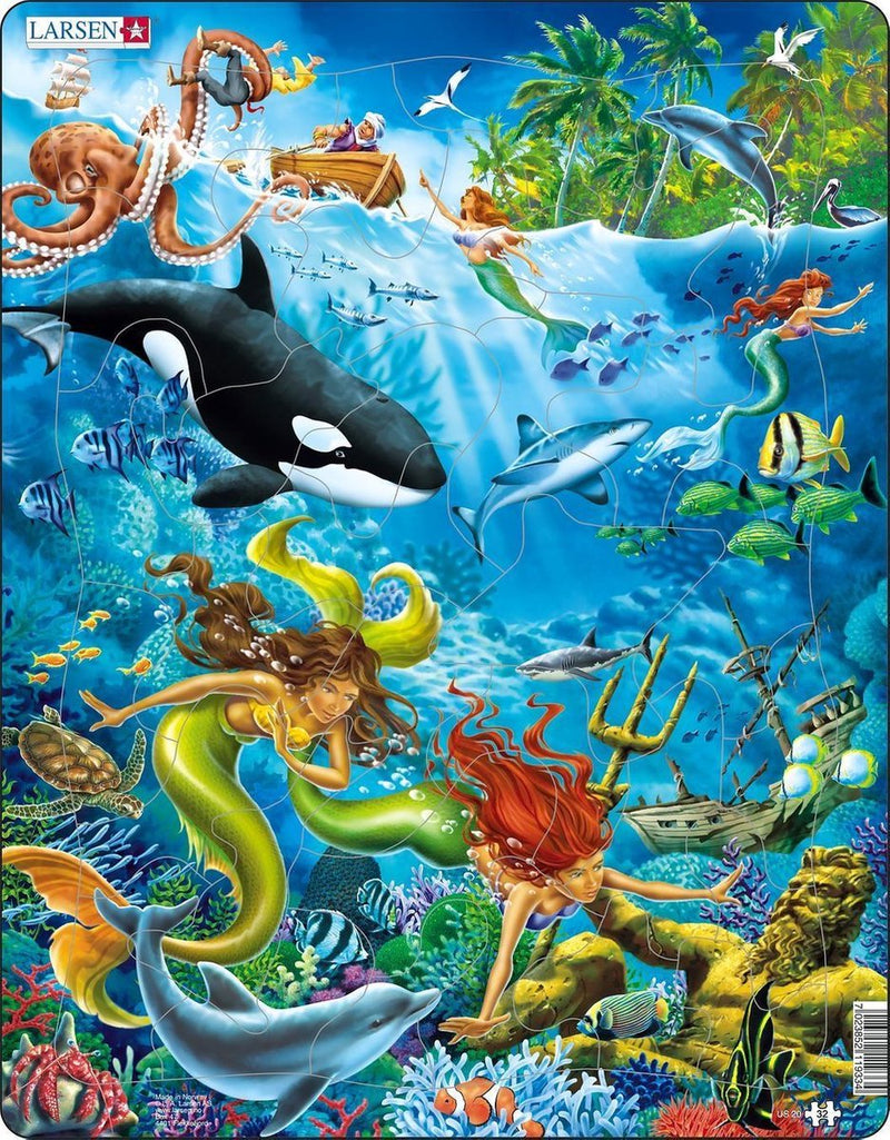 Larsen sirene – puzzle – fantasia e storia – sirene – puzzle educativo per bambini – 32 pezzi – prodotto in Norvegia – pezzi extra spessi 2,5 mm – vassoio con bordo fisso