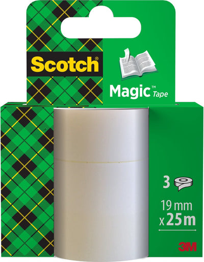 Cinta Scotch ® magic™, recambios, 19 mm x 25 m, 3 rollos de cartulina
