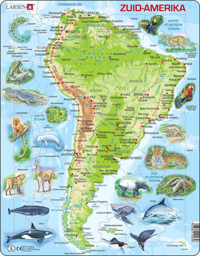 Selecta Larsen Pluzzle Map South, América Geográfica con animales, 65º.