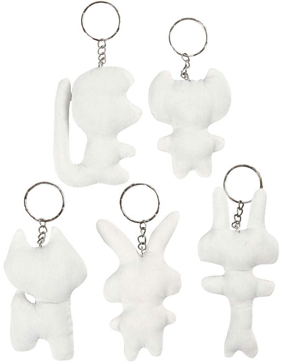 Creativ Company fabric animals key ring, 5st.