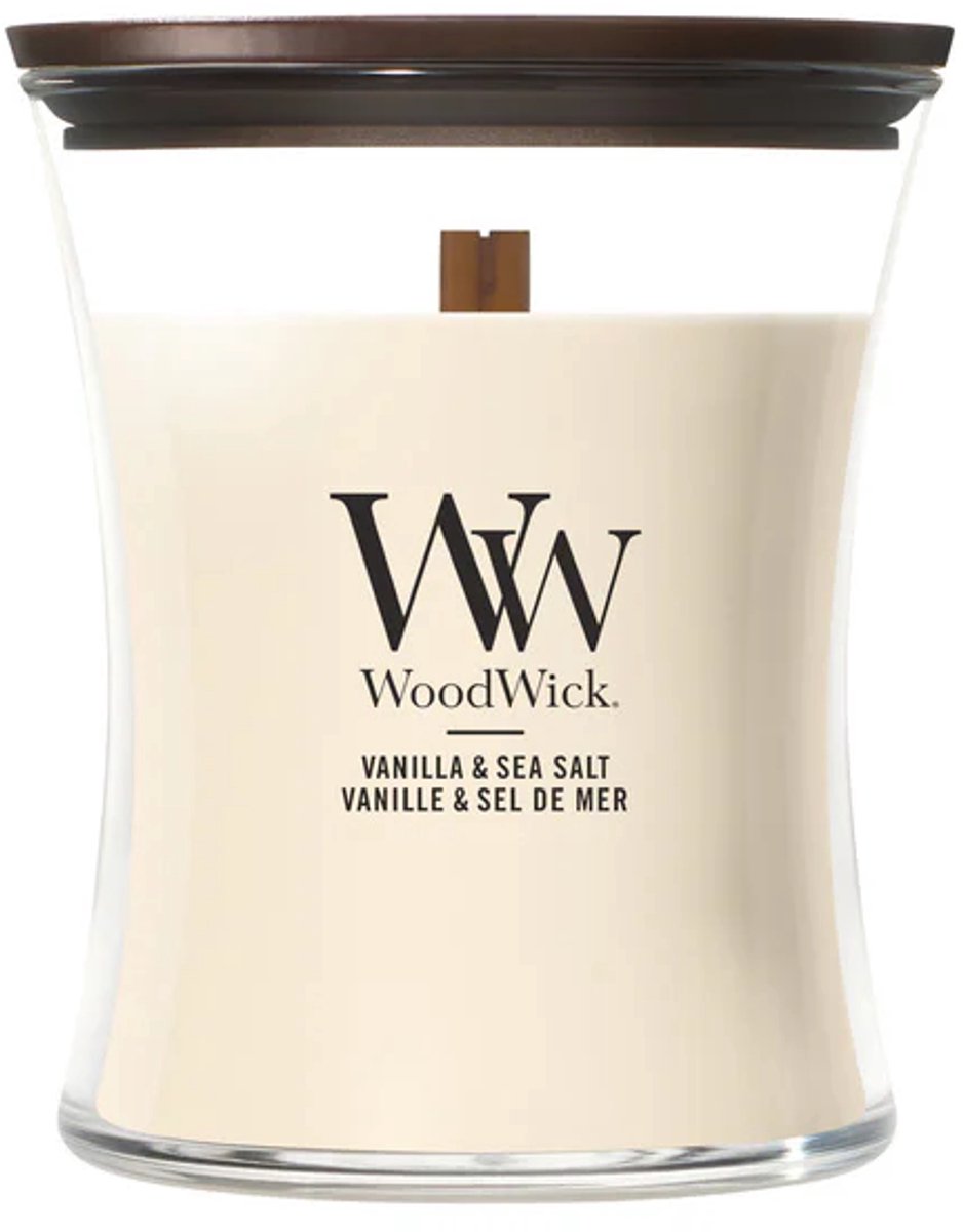 Woodwick hourglass medium geurkaars - vanilla sea salt - 60 branduren