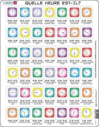 Larsen apprendre l’heure – puzzle – horloge – lecture de l’heure – puzzle éducatif pour enfants – 42 pièces – fabriqué en norvège – pièces extra épaisses de 2,5 mm – plateau avec bord fixe