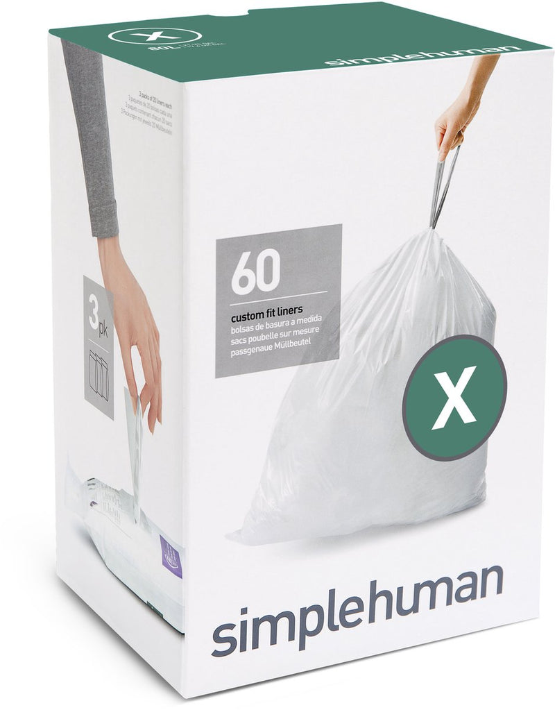 Simplehuman code x sacchetti per rifiuti - 80 litri - 60 pezzi - con coulisse - bianco