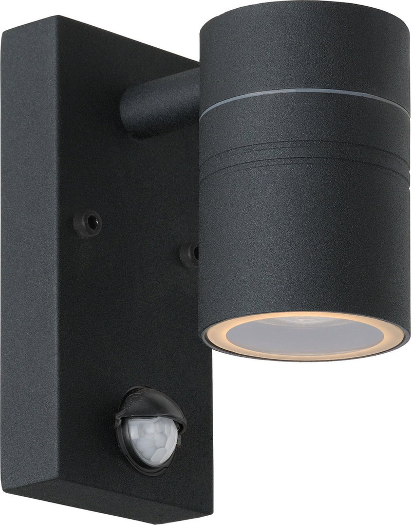 Lucide arne-led ir - foco de pared interior exterior - ø 6,3 cm - led - gu10 - 1x5w 2700k - ip44 - sensor de movimiento día noche - negro