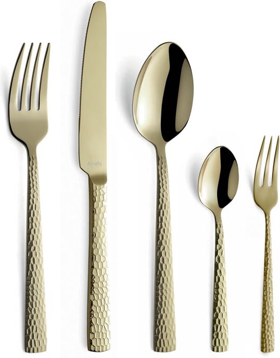 Amefa Felicity - Set Posate 30 Pezzi - Incluse Forchette Pasticcere - Per 6 Persone - Oro Champagne