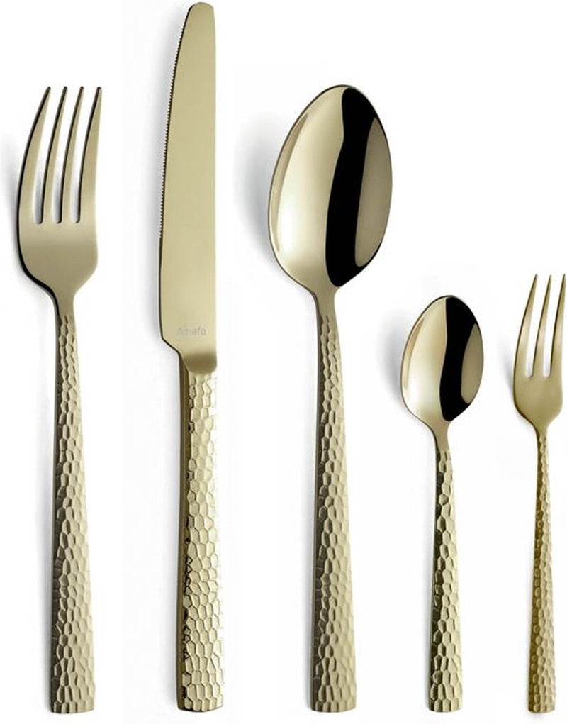 Amefa Felicity - Set Posate 30 Pezzi - Incluse Forchette Pasticcere - Per 6 Persone - Oro Champagne