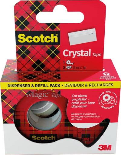 Scotch crystal tape adhesive tape ft 19 mm x 7 | 5m | dispenser + 3 rolls | hangable box