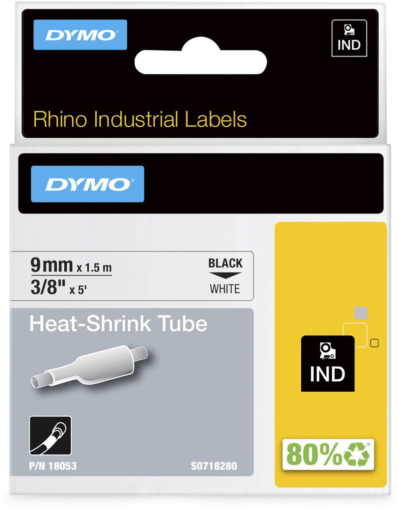 Etichette per tubi termoretraibili industriali Dymo Rhino | 9 mm x 1,5 m | stampa nera su bianco | per le stampanti di etichette Rhino