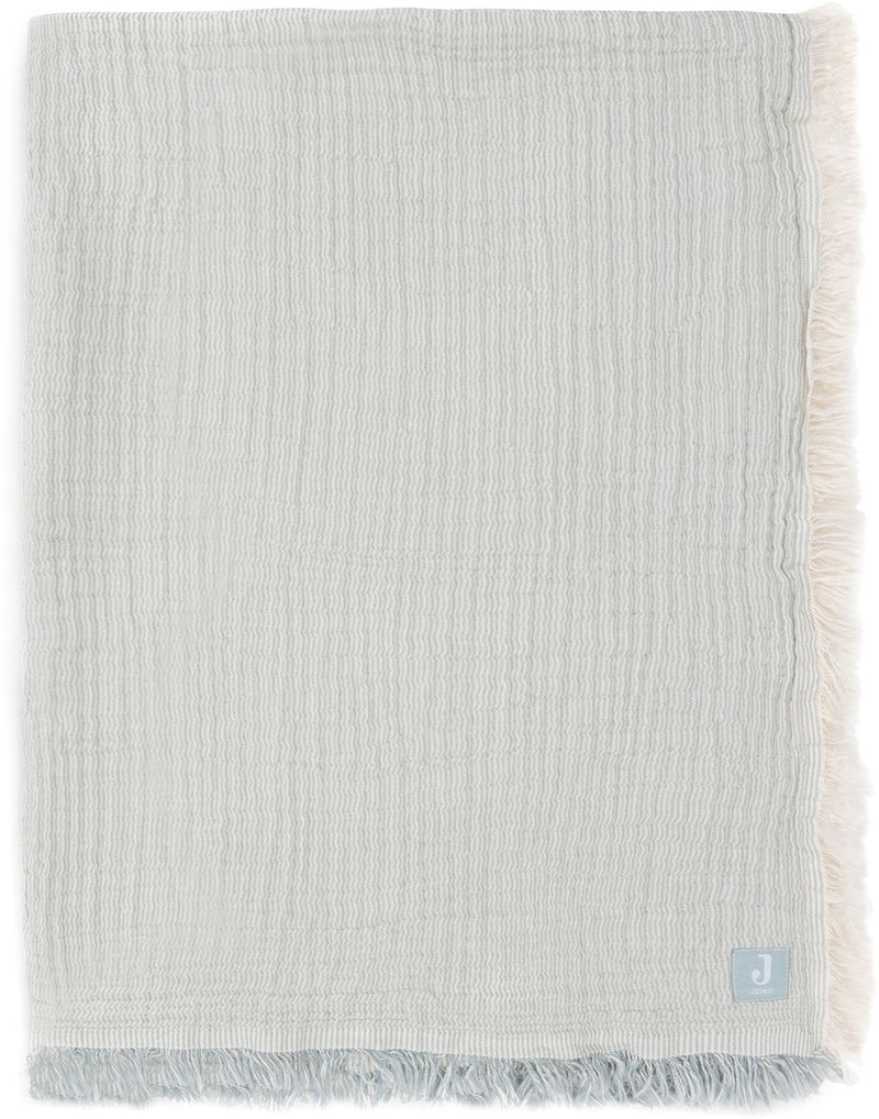Manta de cuna Jollein 120x120cm - franja raya verde mar marfil - gots