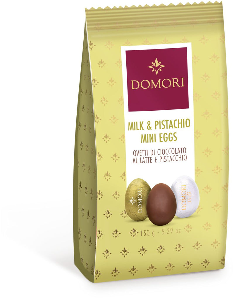 Domori collezione antologia Uova di Pasqua – mini ovetti di cioccolato al cioccolato al latte e pistacchio – cioccolato italiano di lusso – 150g | latte | uova di cioccolato al pistacchio