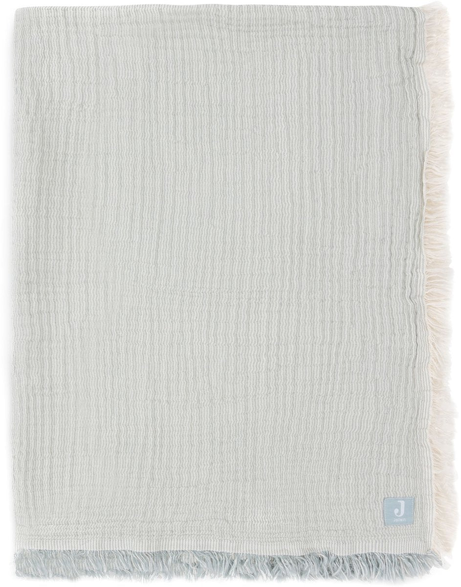 Jollein coperta culla 120x120 cm - frange rigate verde mare avorio - gots