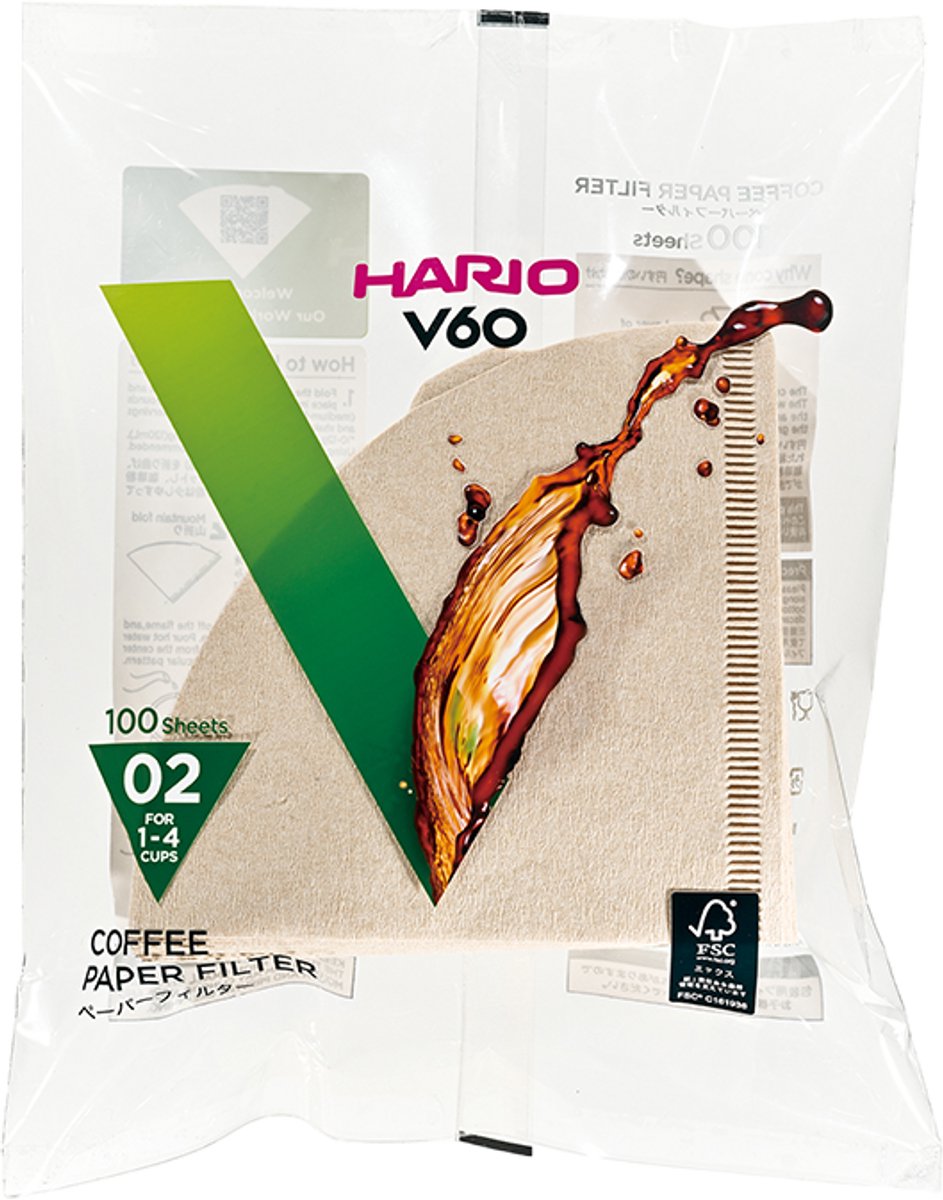 Carta da filtro Hario v60 - misura 02 - 100 pezzi - marrone