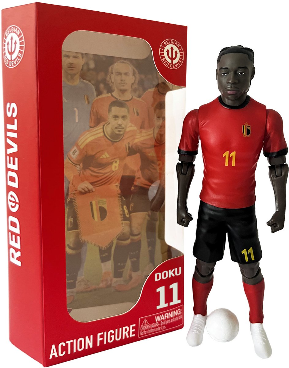 Megableu actiefiguur rode duivels - jeremy doku - voetbalpop met bewegende ledematen - officiële merchandise