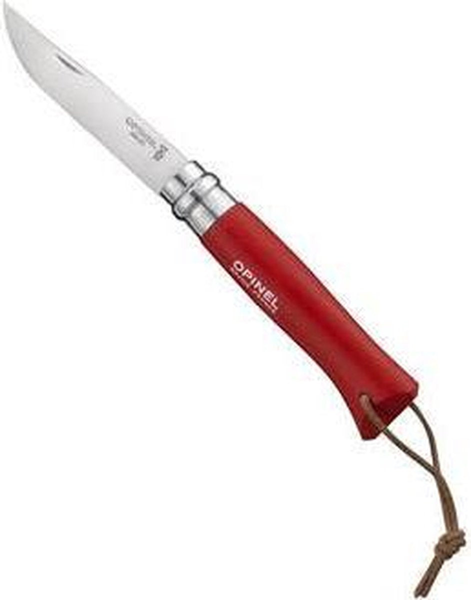 Opinel zakmes - leren koord - rvs hout rood