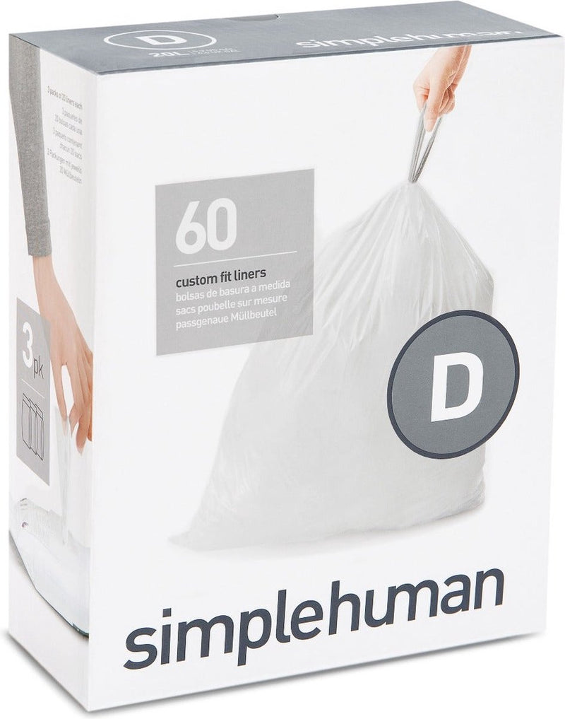 Sacchetti per rifiuti Simplehuman codice d - 20 litri - 60 pezzi - con coulisse - bianco