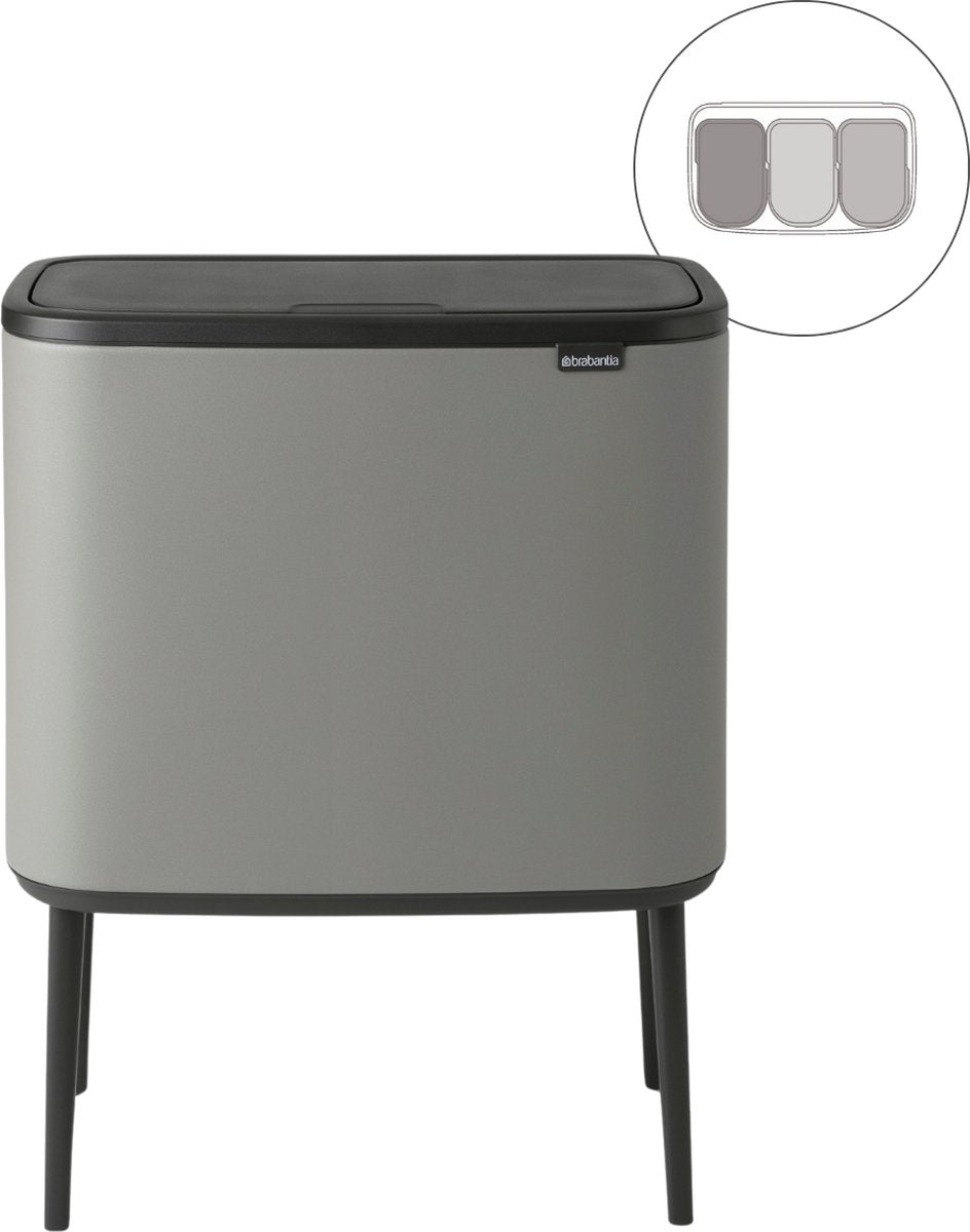 Brabantia bo touch bin prullenbak - 3 x 11 liter - afvalscheiding - mineral concrete grey