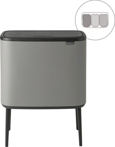 Pattumiera Brabantia bo touch bin - 3 x 11 litri - raccolta differenziata - grigio cemento minerale