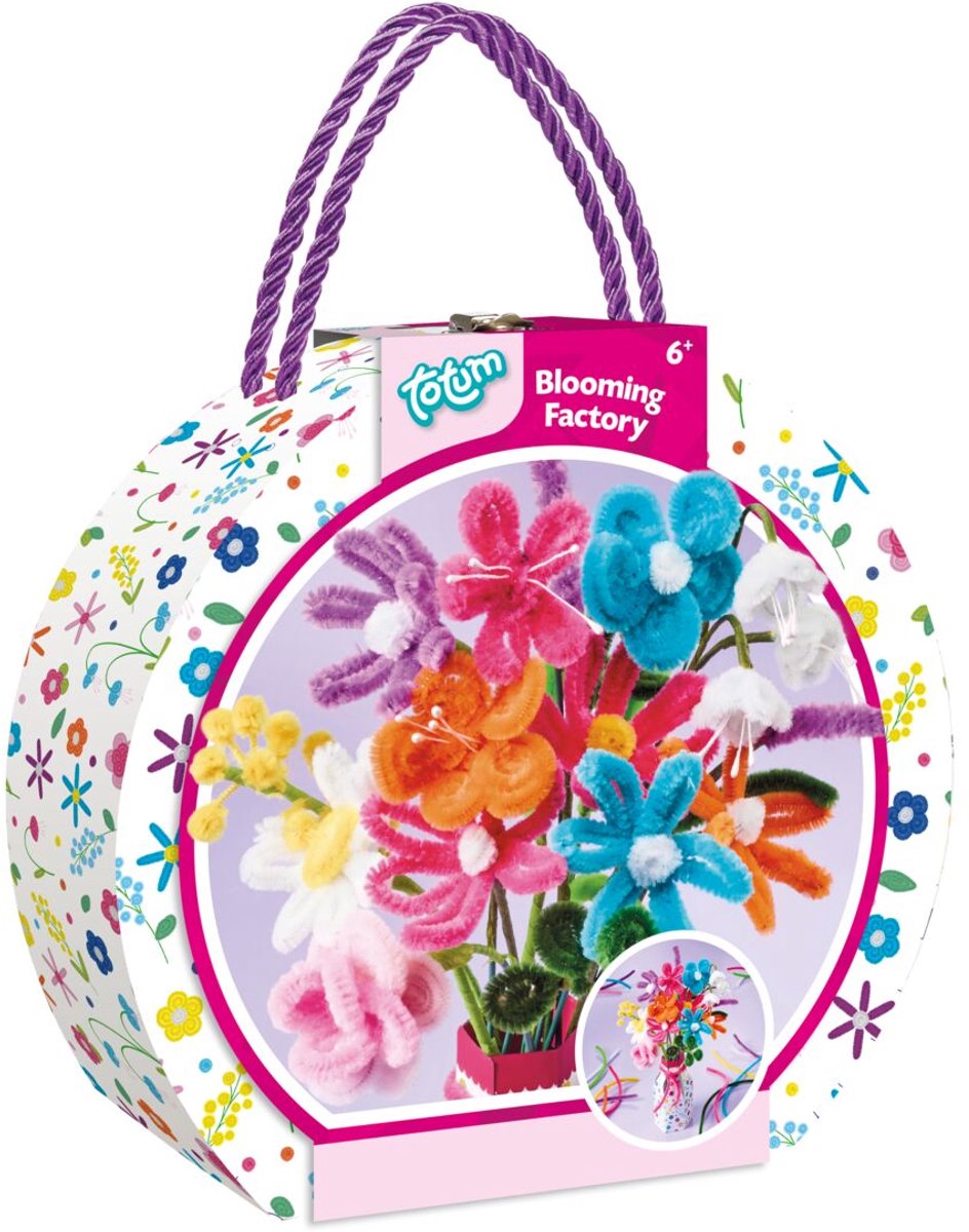 Totum Maleta artesanal haciendo flores con chenilla - Blooming Factory - Juguetes creativos de 90 piezas para niños y adultos a partir de 6 años - Consejo de regalo