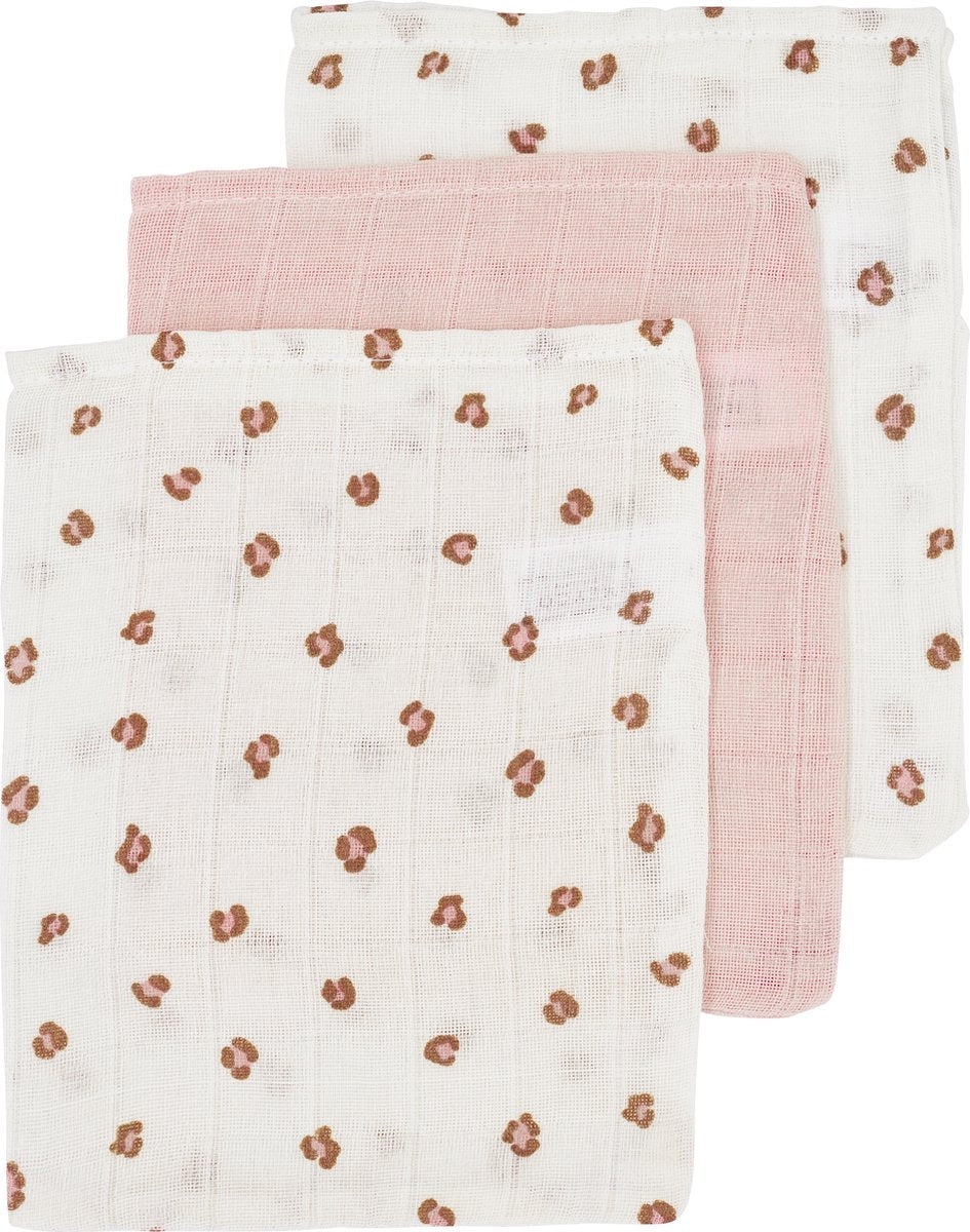 Salviette Meyco Baby Mini Pantera - Confezione da 3 - Idrofile - Rosa Tenue - 20x17 cm