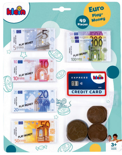 Klein toys - euro play money - incl. credit card, coins and notes - multi-colored