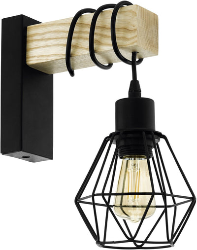 Lampada da parete Eglo Townshend 5 - e27 - 27,5 cm - legno - marrone nero - legno fsc