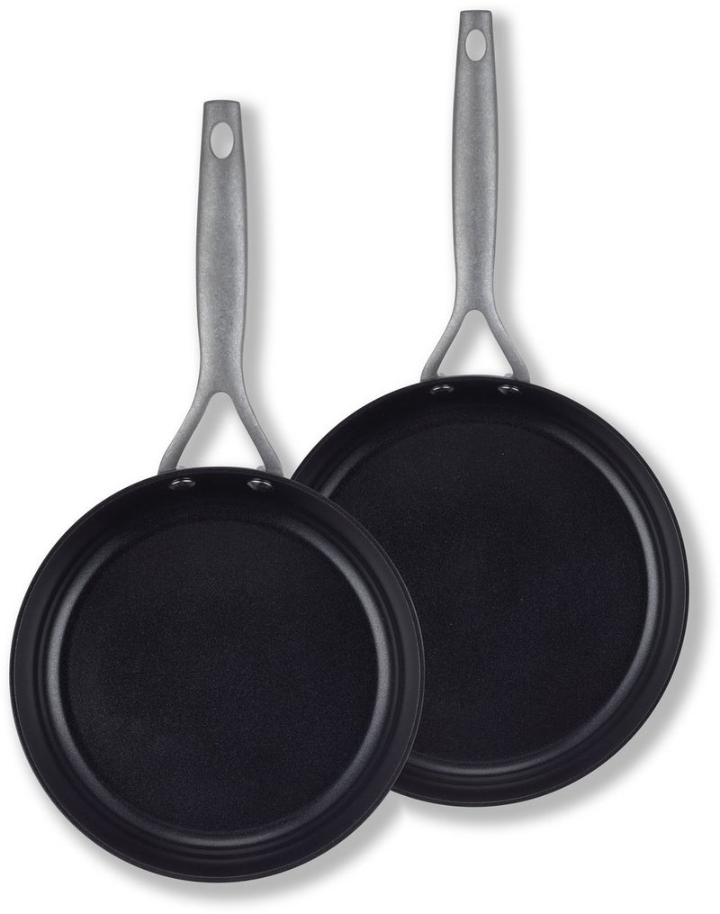 Brabantia Juego de sartenes 2 piezas Twilight ø 20 24cm - 100% libre de PFAs - Revestimiento antiadherente cerámico - Juego de sartenes para inducción - Apto para lavavajillas y horno - Gris