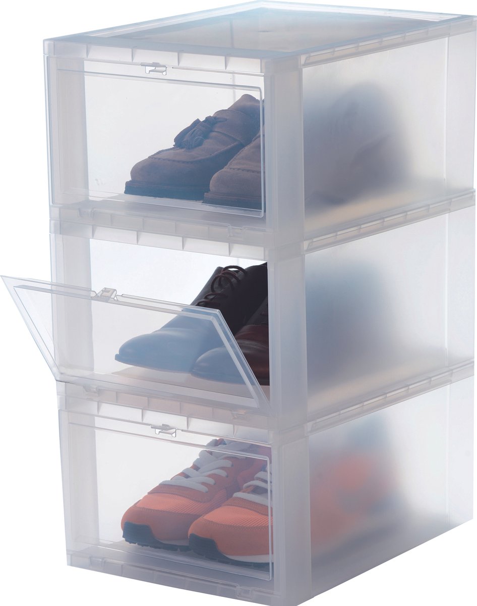 Iris schoenenbox large opbergbox - kunststof - transparant - set van 3